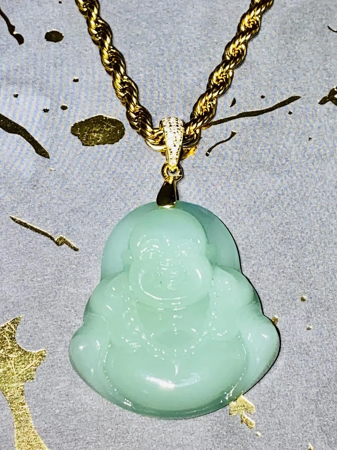 Men's Laughing Buddha Lime Green Jade 925 Pendant Necklace Rope Chain Genuine Certified Grade A Jadeite Jade Hand Crafted, Jade Necklace, 14k Gold Filled Laughing Jade Buddha Necklace, Jade Medallion
