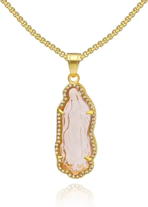 Men's Necklace Stainless Steel Chain 14K Gold Plated Pendant Necklace Religious Charm Iced-out Bling Necklace Punk Fashion Rocker Cool Biker Male Jewelry for Women Unisex