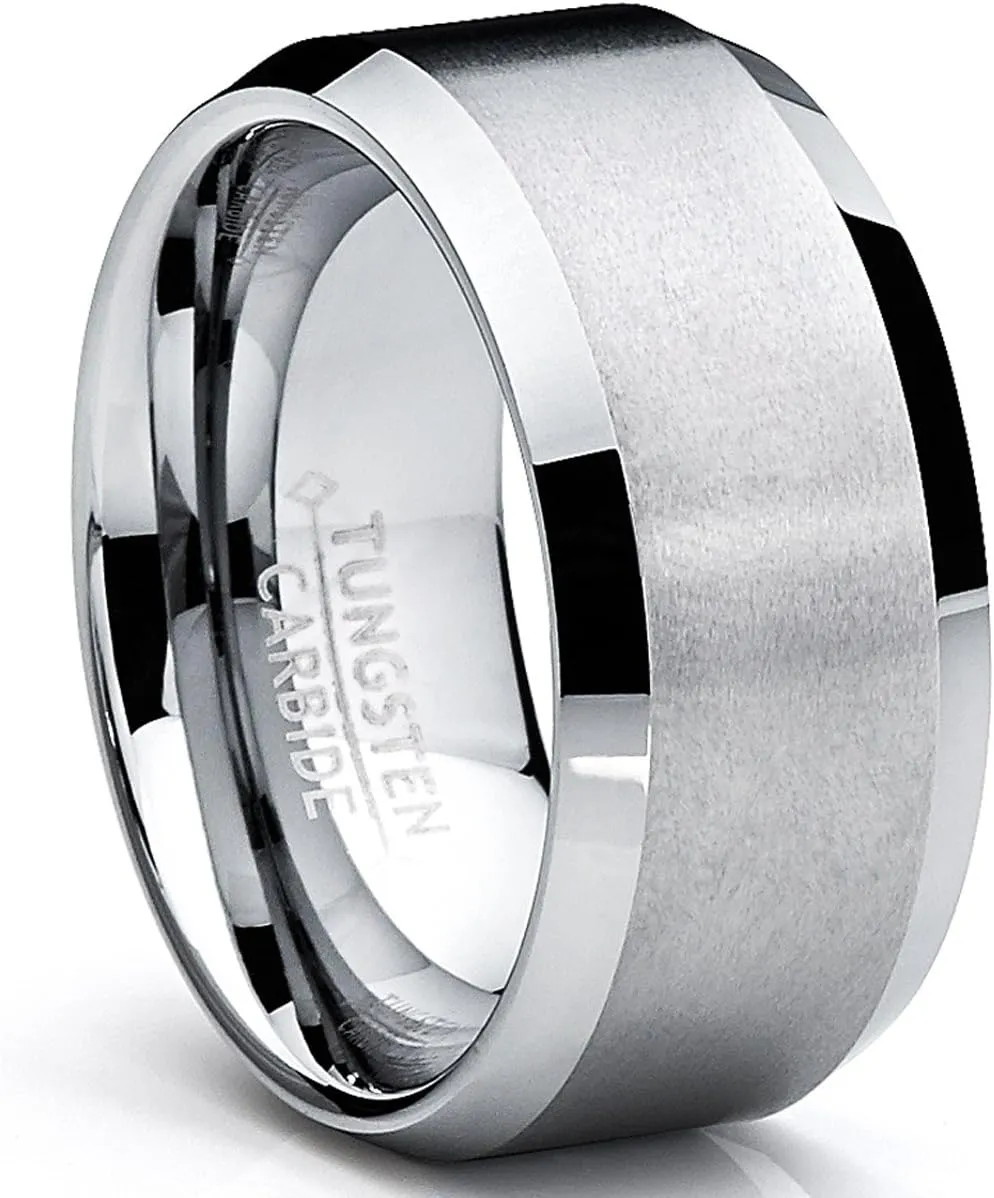 Men's Tungsten Ring Wedding Band Anniversary Comfort-Fit Brushed High Polish Matte Finish 4MM/6MM/10MM Sizes 7-15