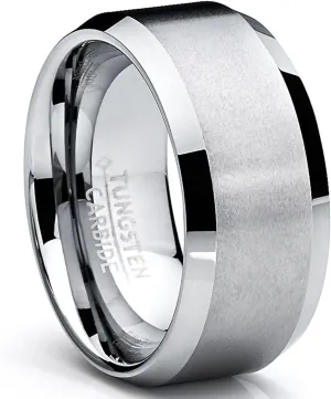 Men's Tungsten Ring Wedding Band Anniversary Comfort-Fit Brushed High Polish Matte Finish 4MM/6MM/10MM Sizes 7-15