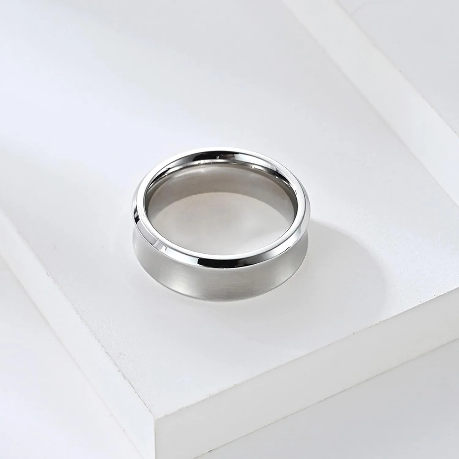 Mens Wedding Ring Comfort Fit, Couples Stainless Steel Rings 2PCS Titanium Silver Brushed Ring 8mm Size Women 7 Men 7 for Valentines Day Jewelry