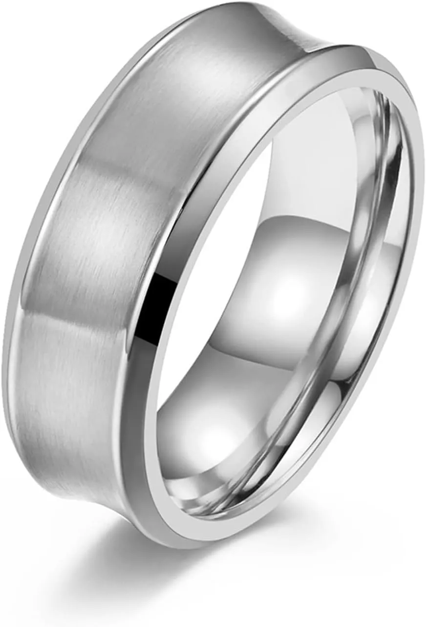 Mens Wedding Ring Comfort Fit, Couples Stainless Steel Rings 2PCS Titanium Silver Brushed Ring 8mm Size Women 7 Men 7 for Valentines Day Jewelry