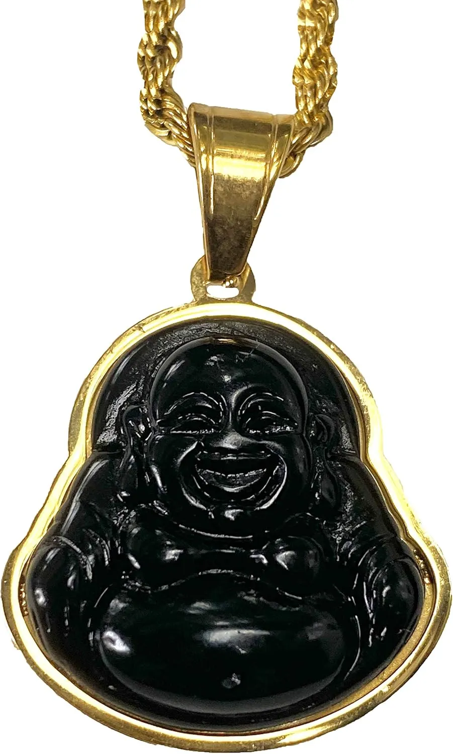 Men's Women Laughing Buddha Jet Black Jade Pendant Necklace Rope Chain Genuine Certified Grade A Jadeite Jade Hand Crafted, Jade Necklace, 14k Gold Filled Laughing Jade Buddha Necklace, Jade Medallion, Jade Chain, 22" Rope Necklace