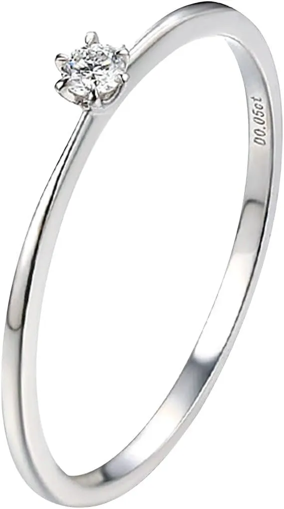 Metal Rings for Women, Natural Diamond Anniversary Ring White Round Diamond Stackable Solitary for Graduation Woman Rings