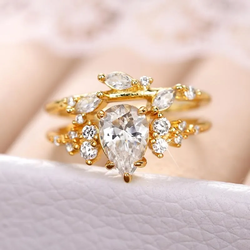 Metmejiao Moissanite Rings 2PCS Engagement Rings Set 14K Gold Plated Wedding Band Set for Women Thin Stacking Rings Set Cubic Zirconia Eternity Engagement Rings Set 6