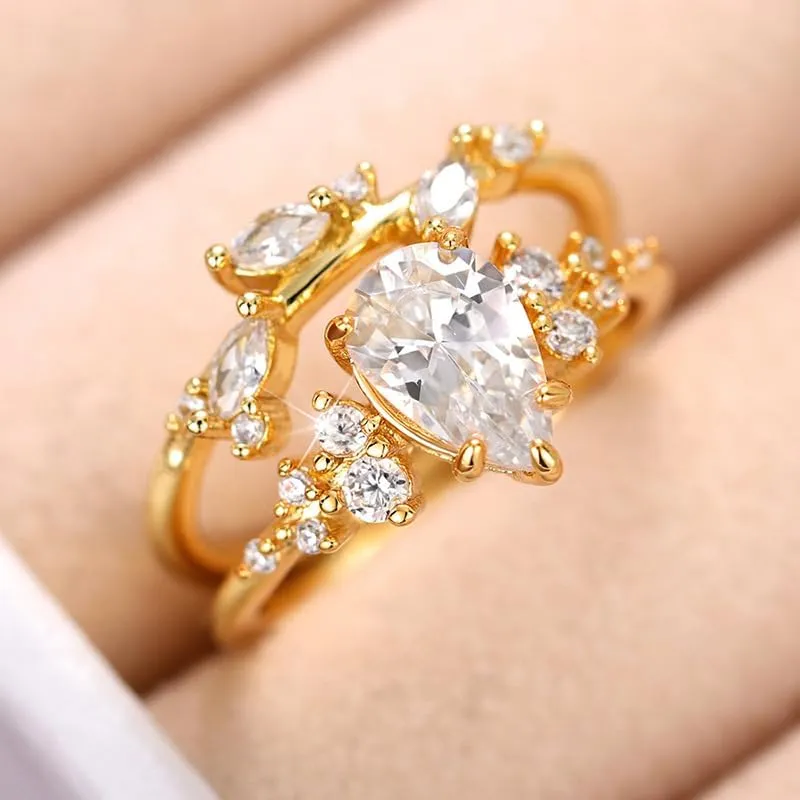 Metmejiao Moissanite Rings 2PCS Engagement Rings Set 14K Gold Plated Wedding Band Set for Women Thin Stacking Rings Set Cubic Zirconia Eternity Engagement Rings Set 6