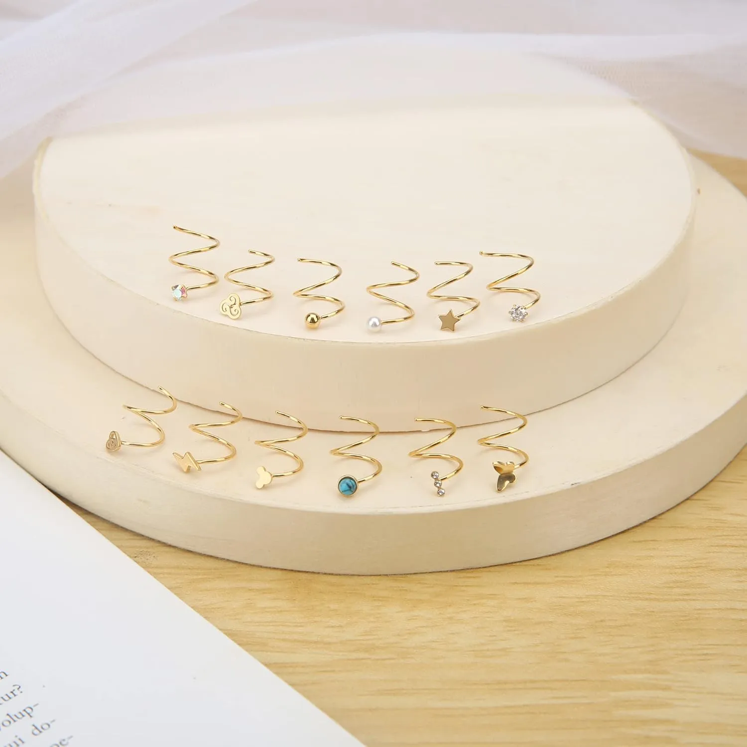 MJust 12Pcs Double Hoop Earrings for Single Piercing for Women Stainless Steel Twisted Hoop Earrings Star Peal CZ Butterfly Double Hoop Nose Ring