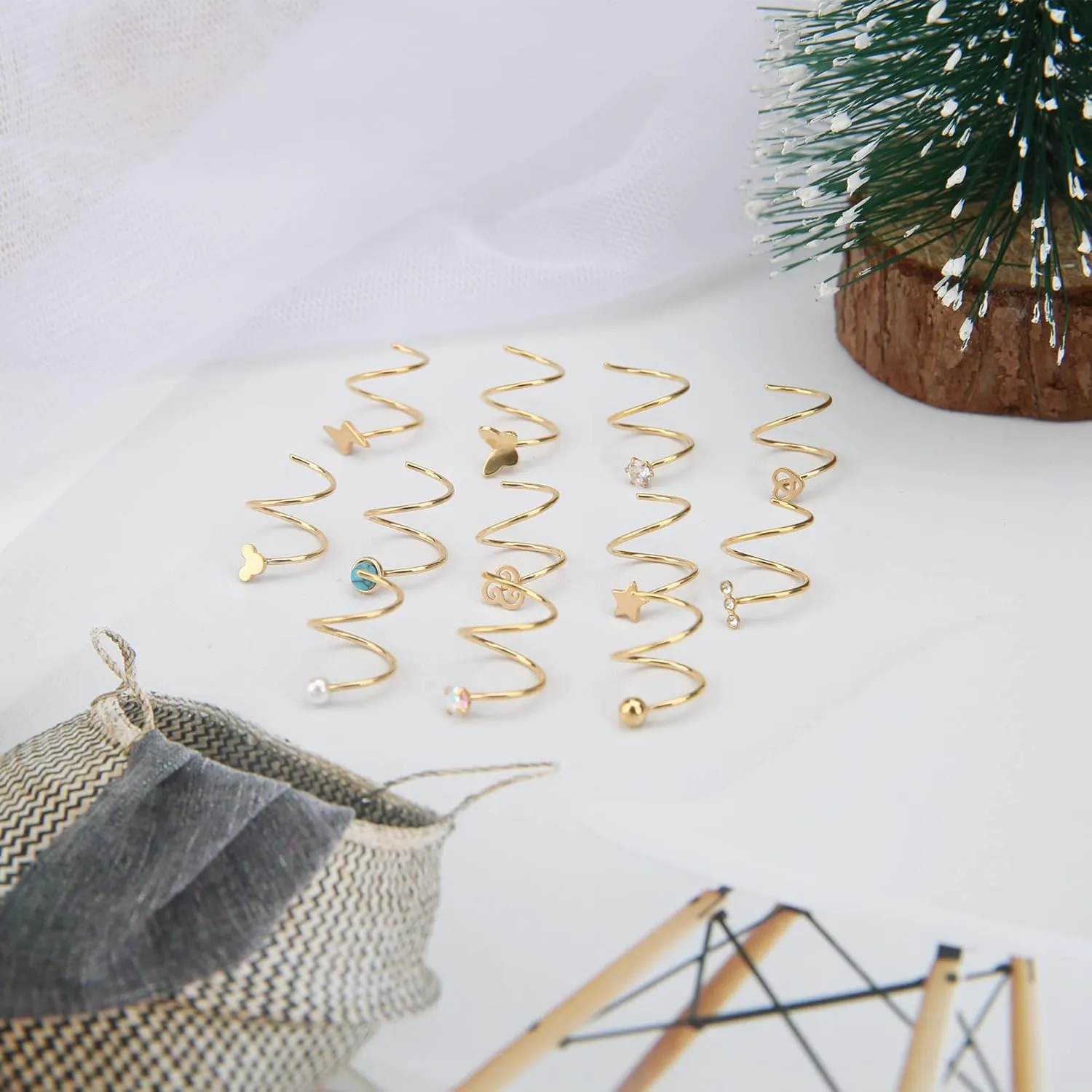 MJust 12Pcs Double Hoop Earrings for Single Piercing for Women Stainless Steel Twisted Hoop Earrings Star Peal CZ Butterfly Double Hoop Nose Ring