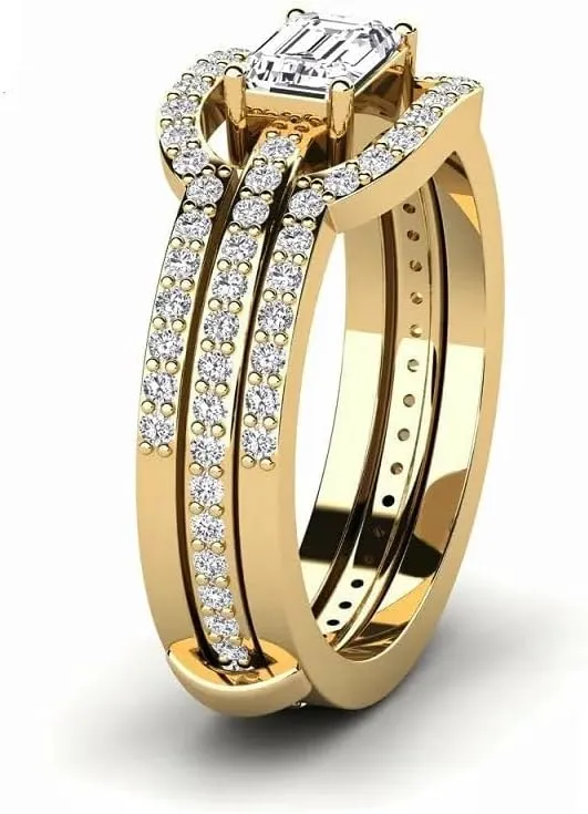 Moissanite Emerald Wedding Ring Set | Moissanite Ring | Lab Grown 1 Carat Diamond & 18K Gold and Silver Plated Rings| S925 Sterling Silver | Moissanite Jewelry | Gold Rings for Women