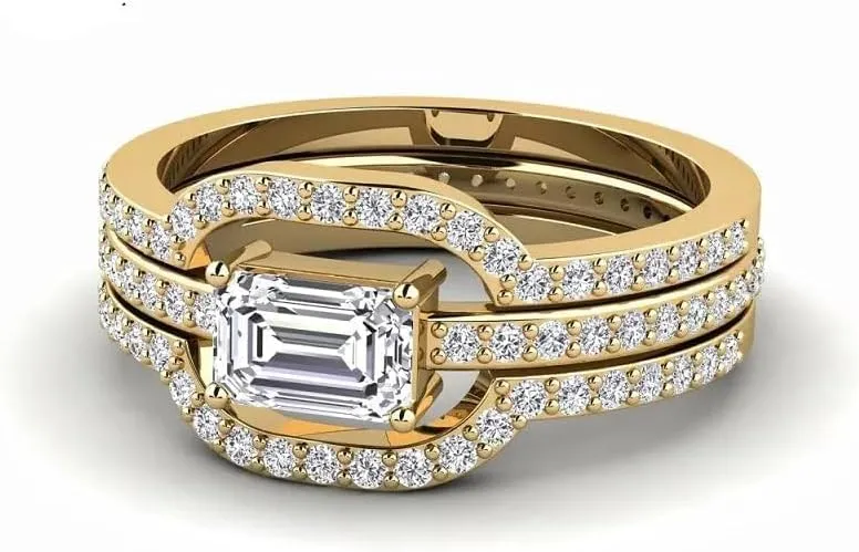 Moissanite Emerald Wedding Ring Set | Moissanite Ring | Lab Grown 1 Carat Diamond & 18K Gold and Silver Plated Rings| S925 Sterling Silver | Moissanite Jewelry | Gold Rings for Women