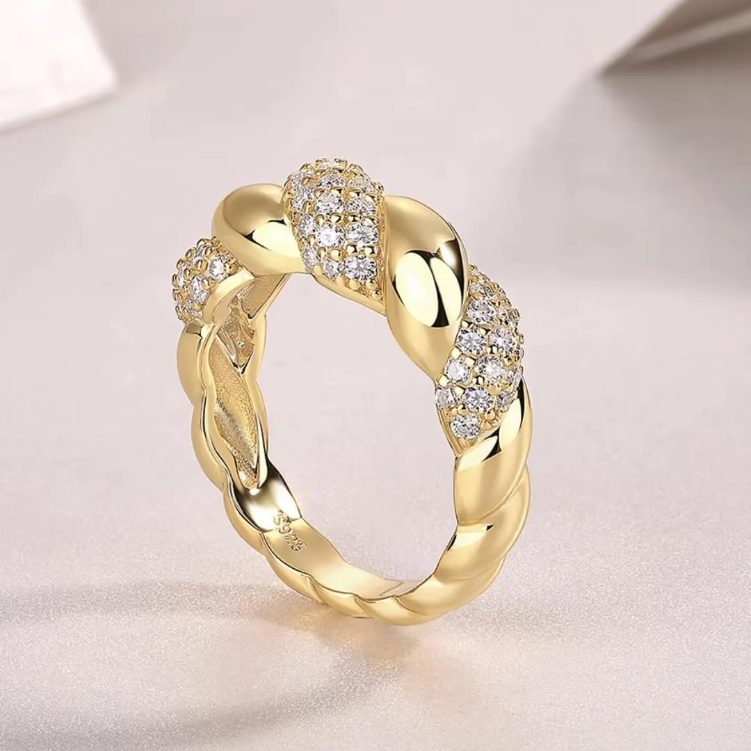 Moissanite Engagement Ring | Lab Grown Diamond & 18k Gold Plated Ring Twisted Design| Moissanite Rings for Women | S925 Sterling Silver Rings | Moissanite Ring | Gold Rings for Women Non Tarnish