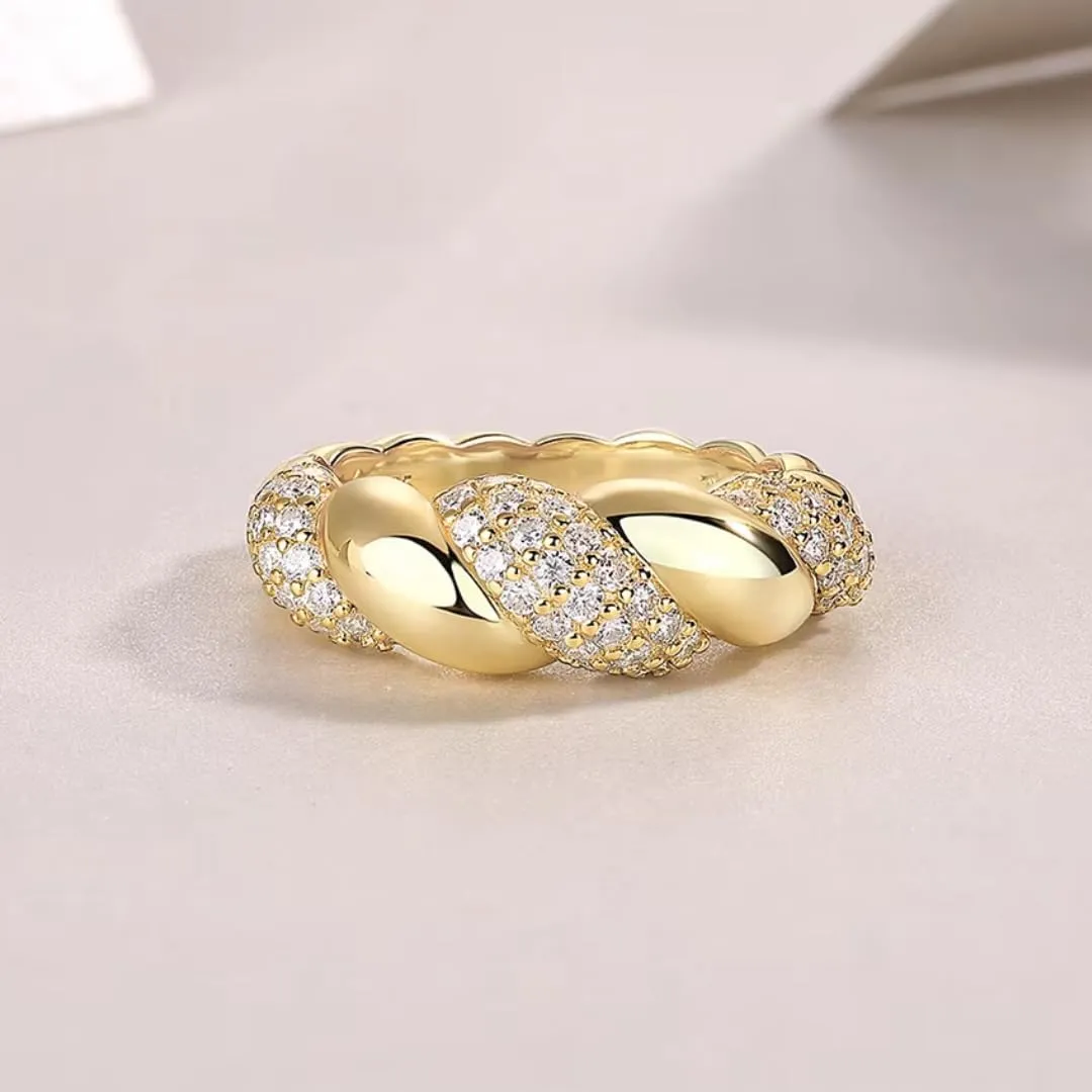 Moissanite Engagement Ring | Lab Grown Diamond & 18k Gold Plated Ring Twisted Design| Moissanite Rings for Women | S925 Sterling Silver Rings | Moissanite Ring | Gold Rings for Women Non Tarnish
