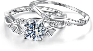 Moissanite Engagement Set for Women S925 Sterling Silver Moissanite Wedding Sets Promise Anniversary Jewelry Ring Perfect Size 6