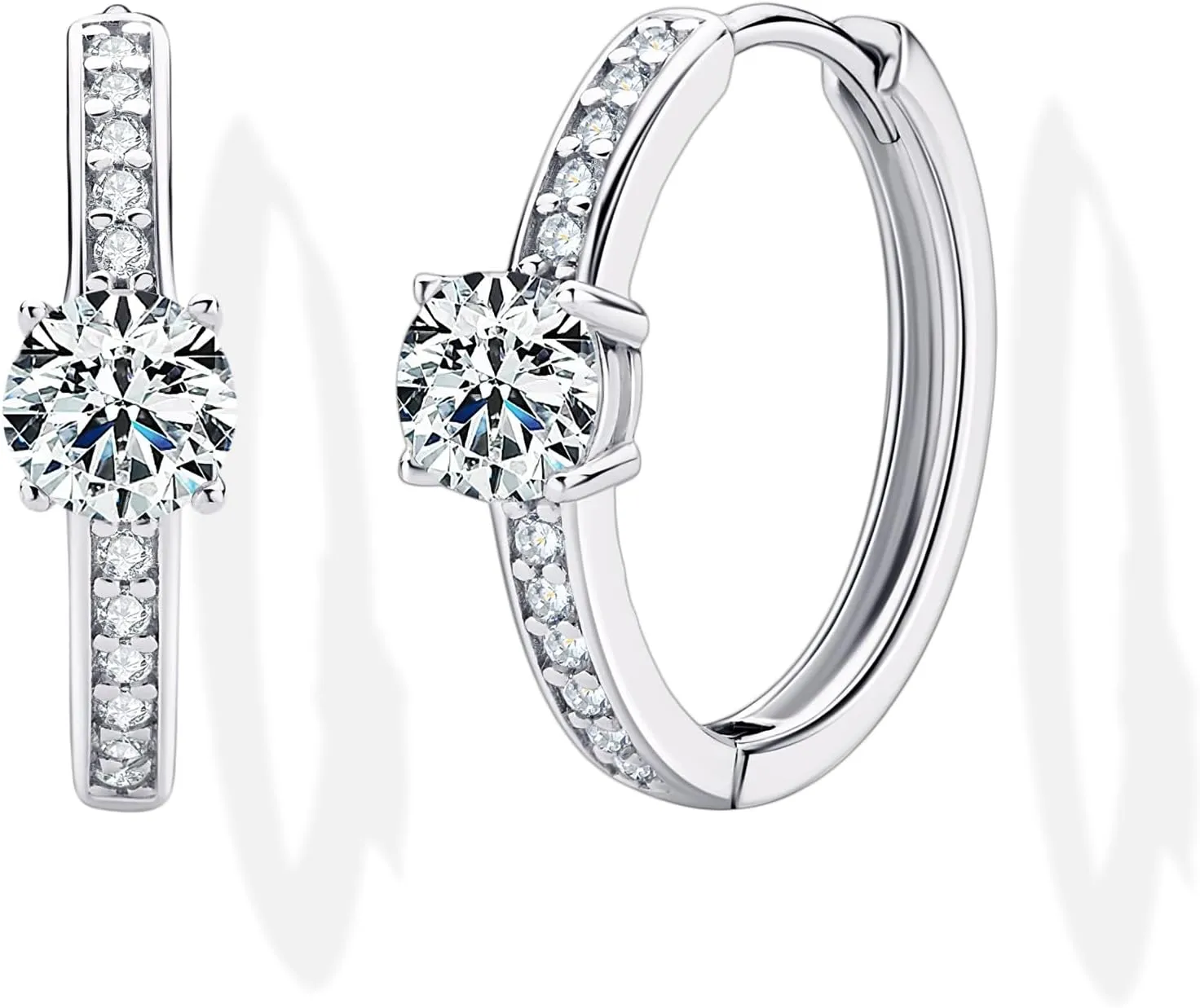 Moissanite Hoop Earrings for Women | Sterling Silver Hoop Earrings | Hypoallergenic 18K White Gold Plated S925 Diamond Earrings | Lab-Created Moissanite Diamond Dainty Hoop Earrings