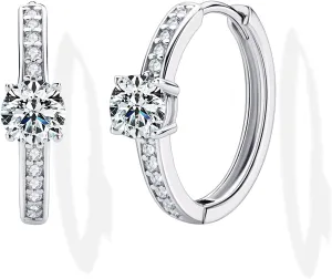 Moissanite Hoop Earrings for Women | Sterling Silver Hoop Earrings | Hypoallergenic 18K White Gold Plated S925 Diamond Earrings | Lab-Created Moissanite Diamond Dainty Hoop Earrings