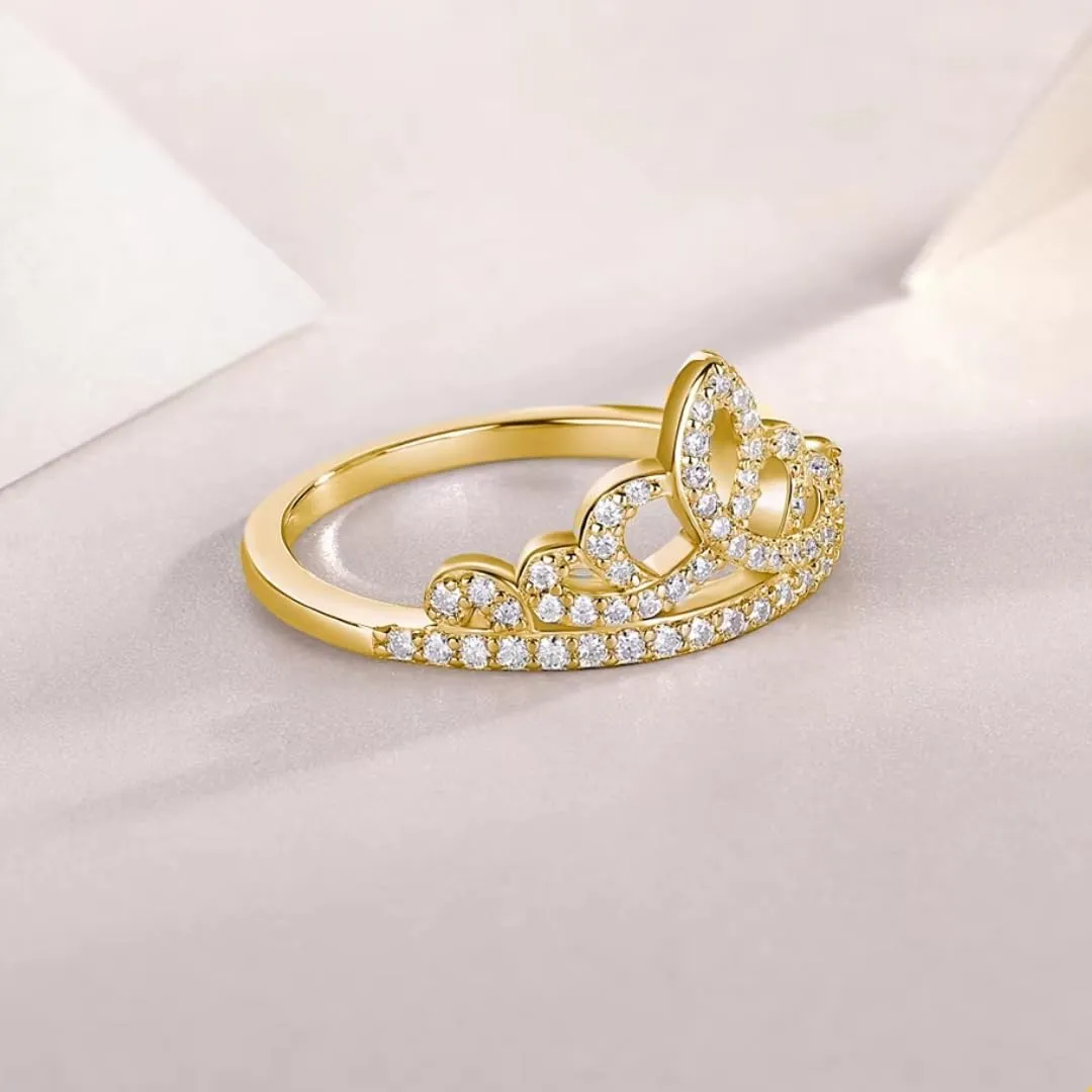 Moissanite Ring Royal Crown | 0.4Ct Lab Grown Moissanite Diamonds | S925 Sterling Silver Rings & 18k Gold Plated Ring | Engagement Ring