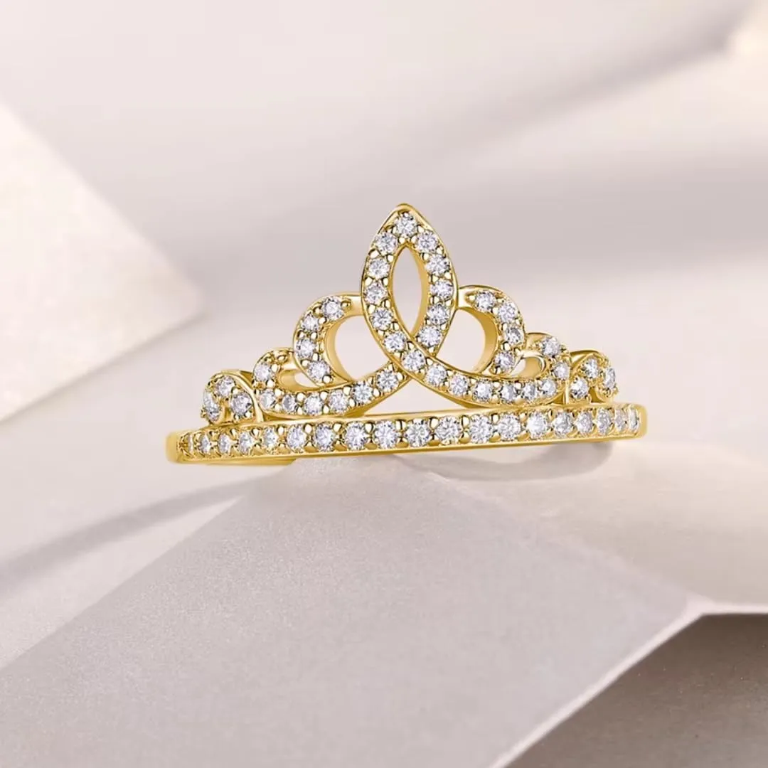 Moissanite Ring Royal Crown | 0.4Ct Lab Grown Moissanite Diamonds | S925 Sterling Silver Rings & 18k Gold Plated Ring | Engagement Ring