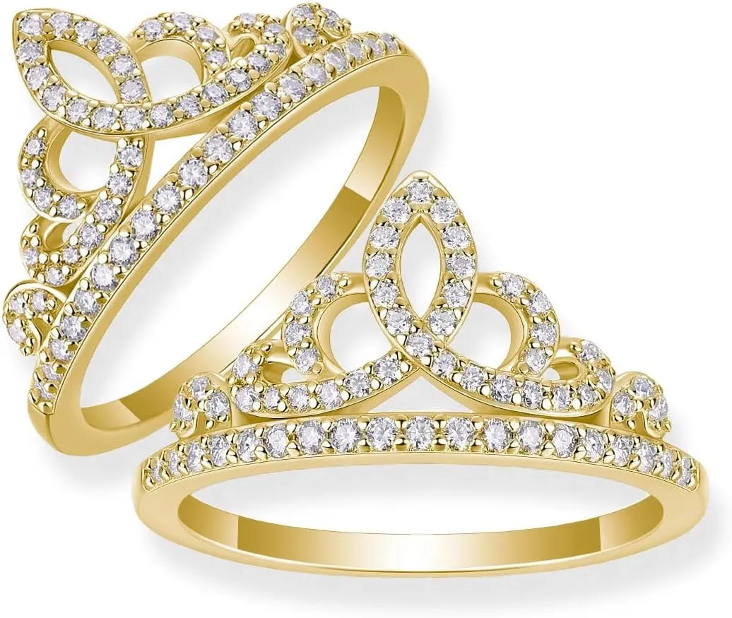 Moissanite Ring Royal Crown | 0.4Ct Lab Grown Moissanite Diamonds | S925 Sterling Silver Rings & 18k Gold Plated Ring | Engagement Ring