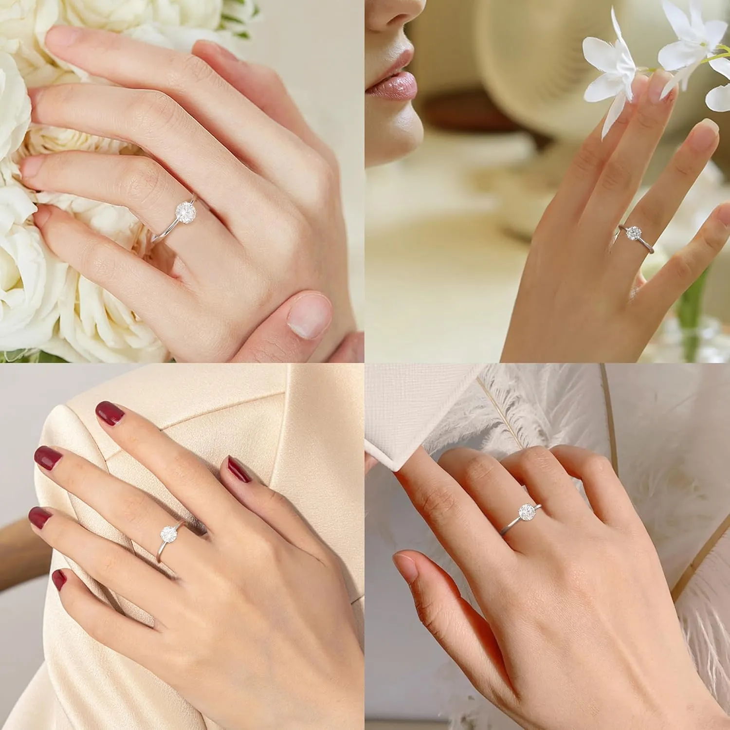 Moissanite Rings for Women - 1-3ct Round D Color VVS1 Clarity S925 Sterling Silver Lab Created Diamond Engagement Rings 6 Prong Knife Edge Moissanite Solitaire Rings for Women Wife Gifts