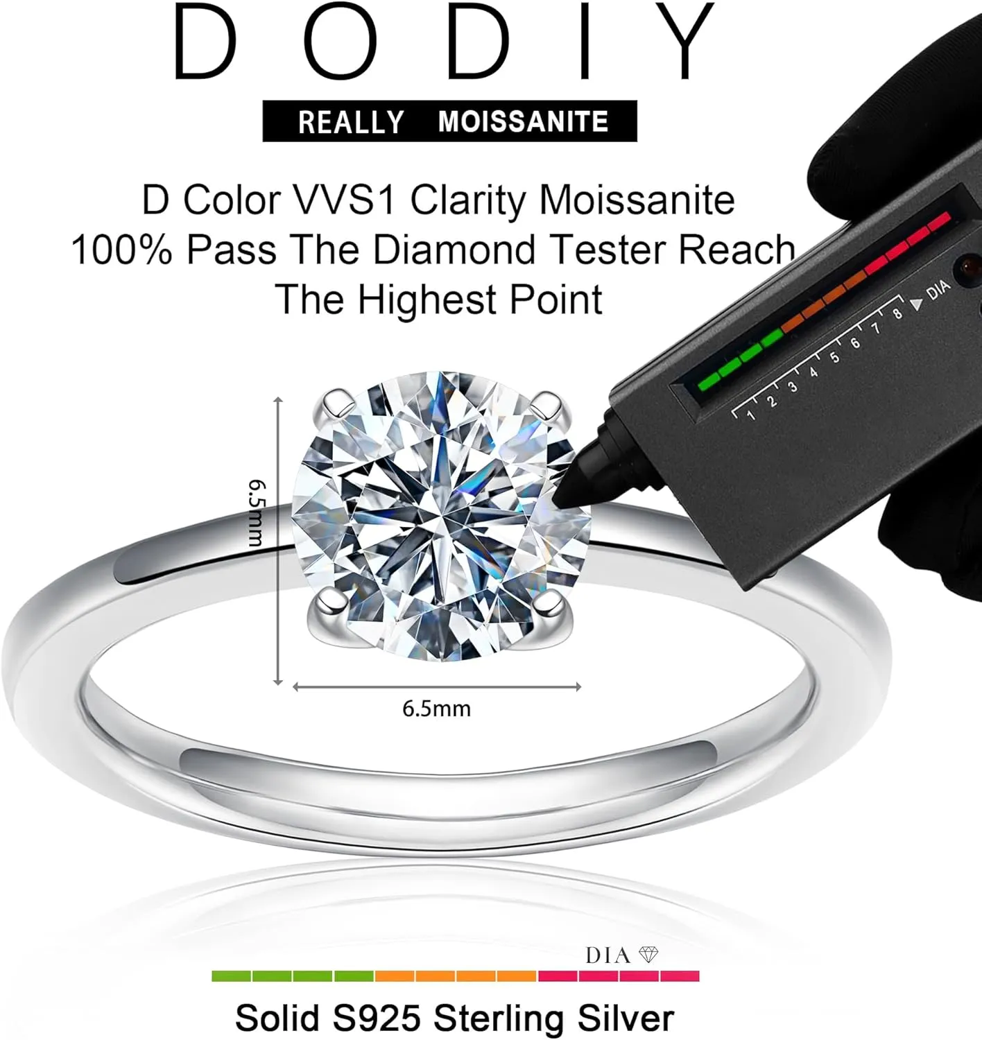 Moissanite Rings for Women - 1-3ct Round D Color VVS1 Clarity S925 Sterling Silver Lab Created Diamond Engagement Rings 6 Prong Knife Edge Moissanite Solitaire Rings for Women Wife Gifts