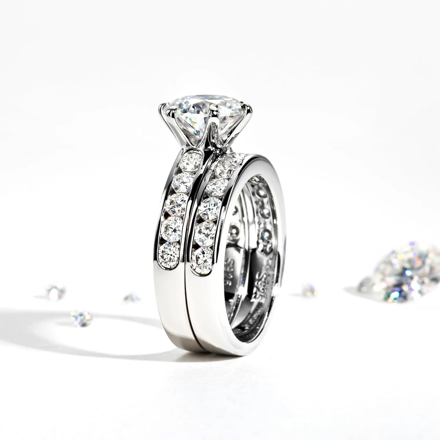 Moissanite Wedding Rings Bridal Sets, 4.48CTTW D Color VVS1 Round Cut 925 Sterling Silver Engagement Rings Wedding Band for Women