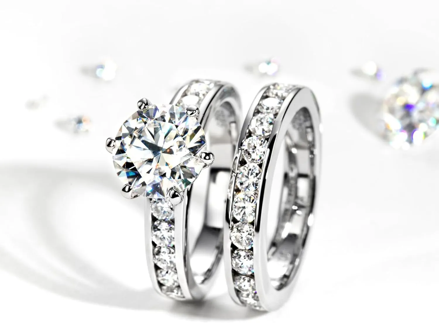 Moissanite Wedding Rings Bridal Sets, 4.48CTTW D Color VVS1 Round Cut 925 Sterling Silver Engagement Rings Wedding Band for Women