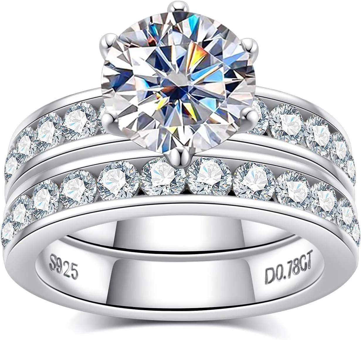 Moissanite Wedding Rings Bridal Sets, 4.48CTTW D Color VVS1 Round Cut 925 Sterling Silver Engagement Rings Wedding Band for Women