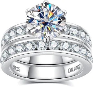 Moissanite Wedding Rings Bridal Sets, 4.48CTTW D Color VVS1 Round Cut 925 Sterling Silver Engagement Rings Wedding Band for Women