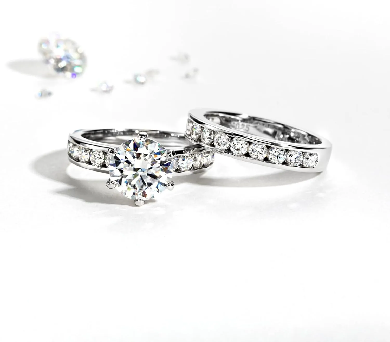 Moissanite Wedding Rings Bridal Sets, 4.48CTTW D Color VVS1 Round Cut 925 Sterling Silver Engagement Rings Wedding Band for Women
