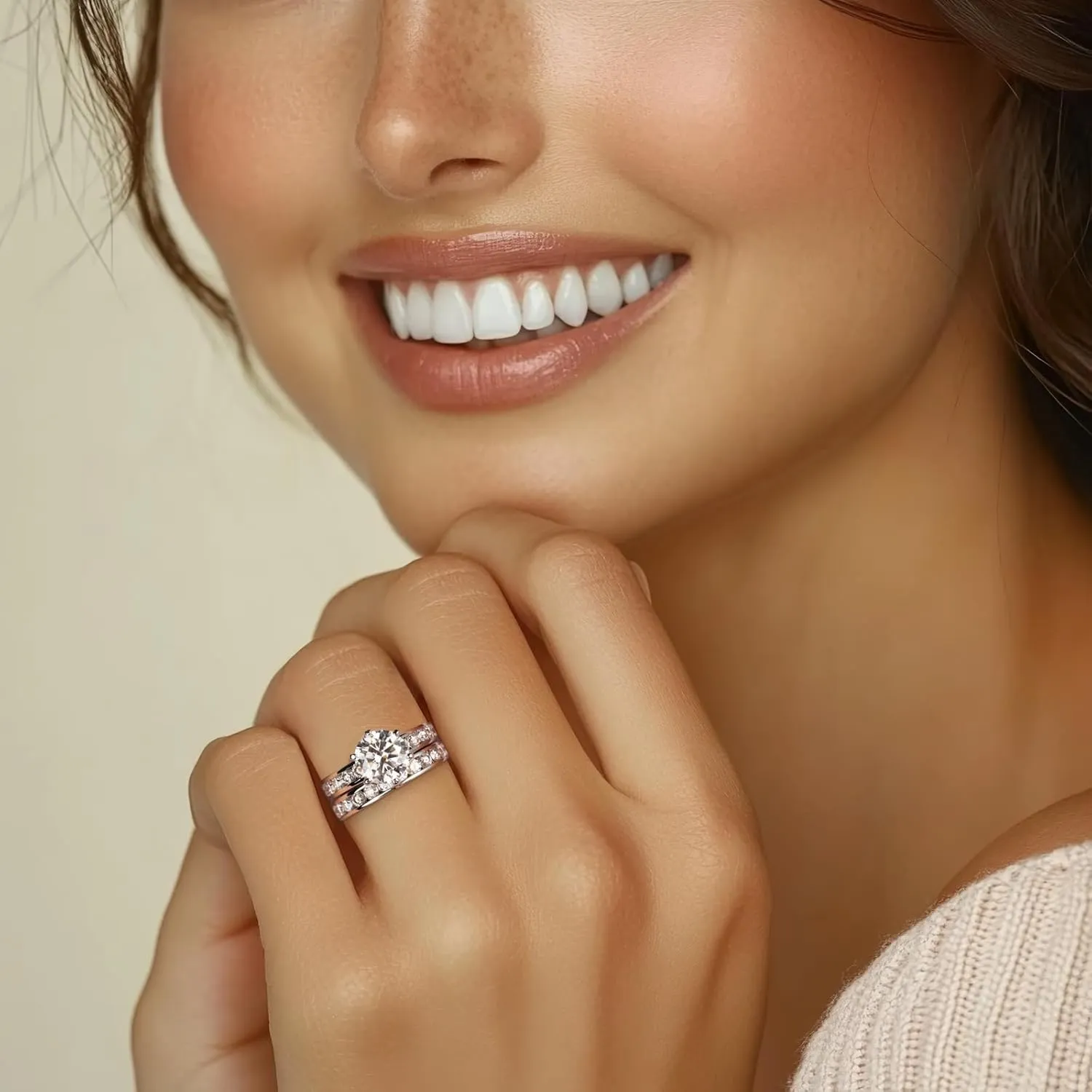 Moissanite Wedding Rings Bridal Sets, 4.48CTTW D Color VVS1 Round Cut 925 Sterling Silver Engagement Rings Wedding Band for Women