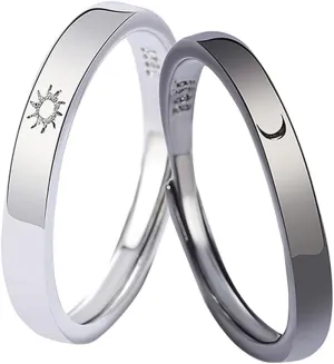 Moon and Sun Couple Rings for Him and Her Sets Electroplated White Steel Moon for Women Sun for Men Promise Rings