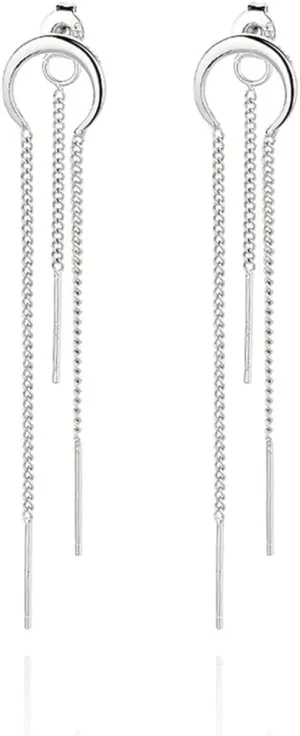 Moon Crescent Arc Chain Earrings for Women Long Tassel Ear Line Rear Hanging Two Wear Silver Color Ear Party Jewelry