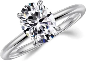 MOOSEA 2ct Oval Moissanite Solitaire Ring for Women, D Color VVS1 Clarity Lab Created Moissanite Engagement Rings 14K White Gold Filled Moissanite Rings for Women Girlfriend Wife Wedding Rings for Her