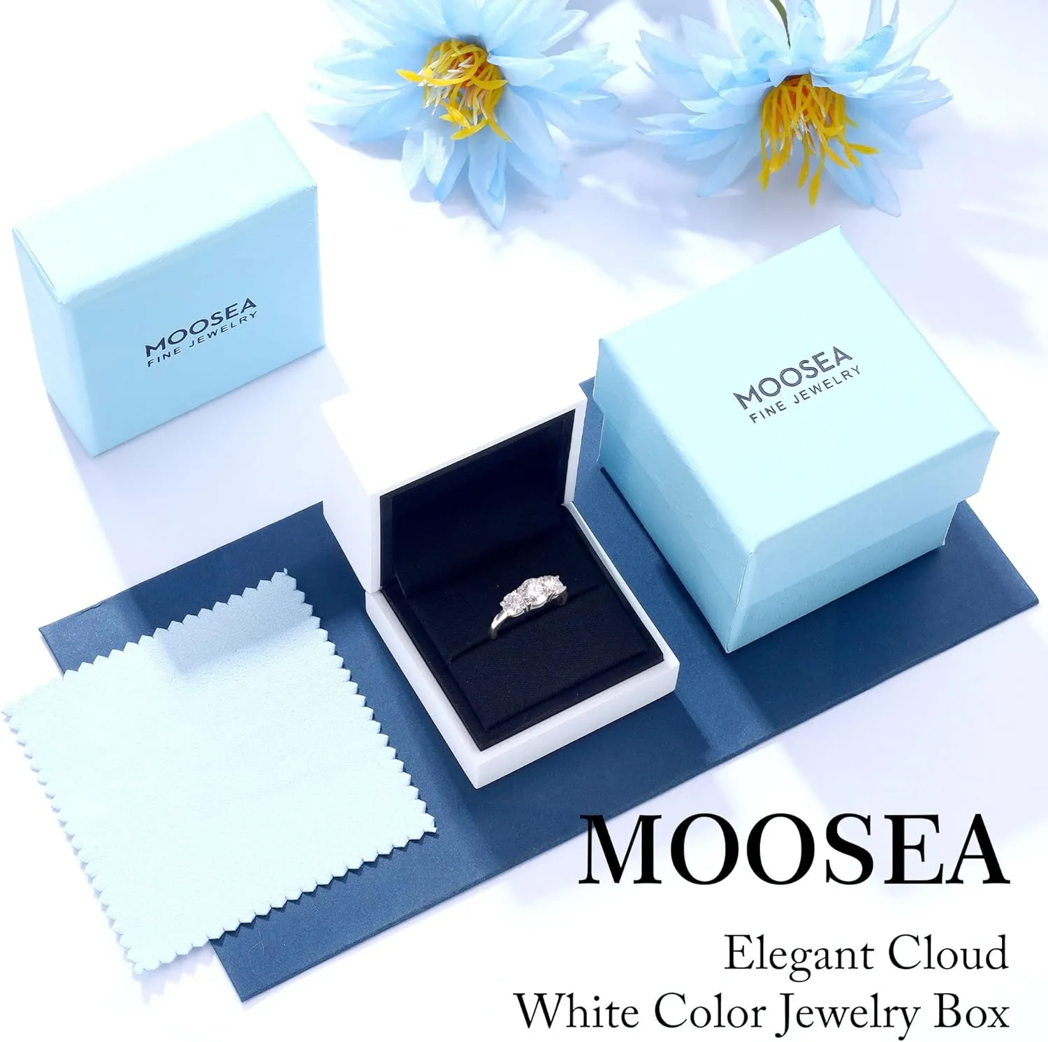 MOOSEA 3 Stone Moissanite Engagement Rings for Women, 2CT D Color VVS1 Clarity Round Cut Lab Created Diamond Rings 14K Rose White Gold Vermeil Moissanite Rings for Women Anniversary Rings