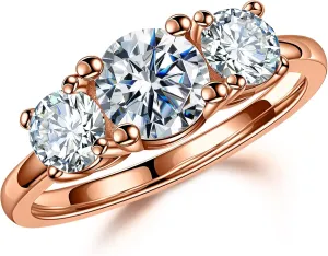 MOOSEA 3 Stone Moissanite Engagement Rings for Women, 2CT D Color VVS1 Clarity Round Cut Lab Created Diamond Rings 14K Rose White Gold Vermeil Moissanite Rings for Women Anniversary Rings