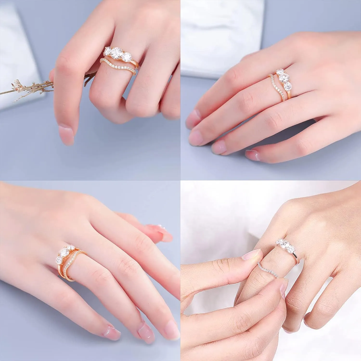 MOOSEA 3 Stone Moissanite Engagement Rings for Women, 2CT D Color VVS1 Clarity Round Cut Lab Created Diamond Rings 14K Rose White Gold Vermeil Moissanite Rings for Women Anniversary Rings
