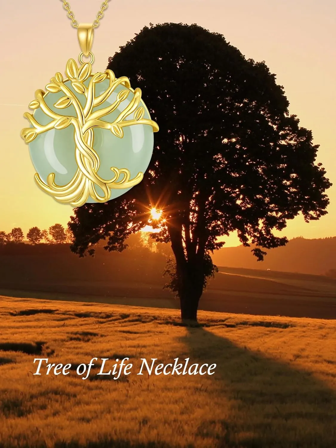 Mother's Day Gifts for Women Tree of Life Necklace 14k Gold Plated Sterling Silver Round Jade Jewelry for Women Mom Mother Sister Birthday Christmas Gifts