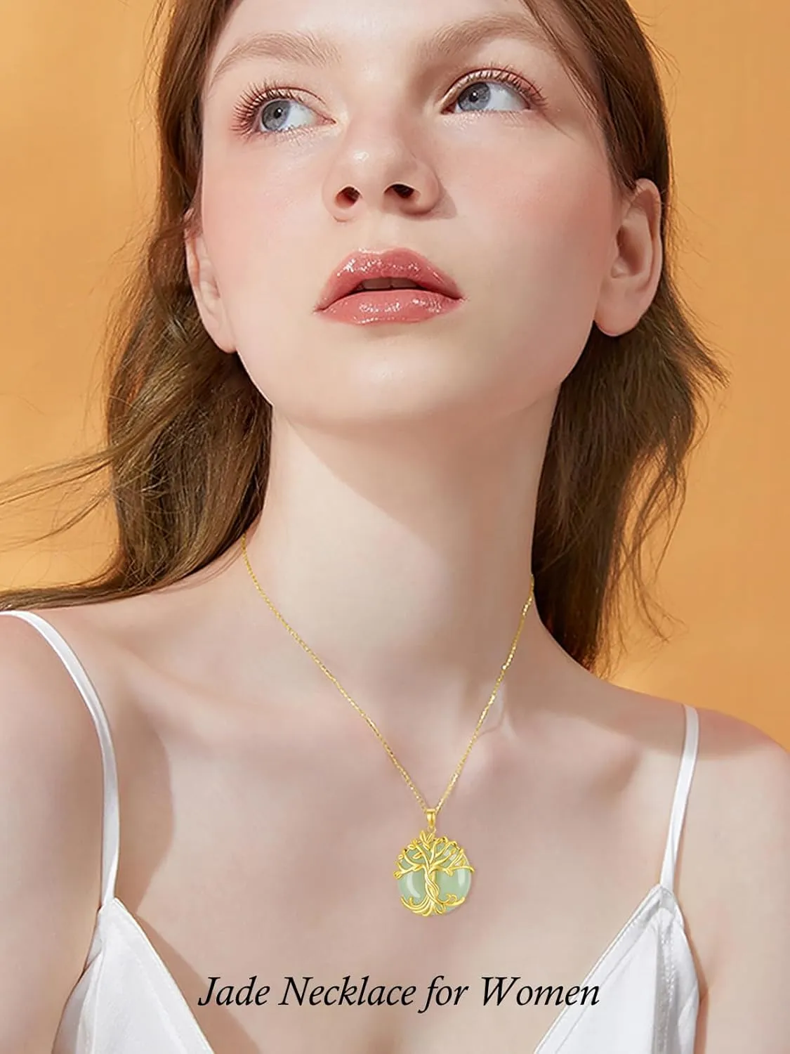 Mother's Day Gifts for Women Tree of Life Necklace 14k Gold Plated Sterling Silver Round Jade Jewelry for Women Mom Mother Sister Birthday Christmas Gifts
