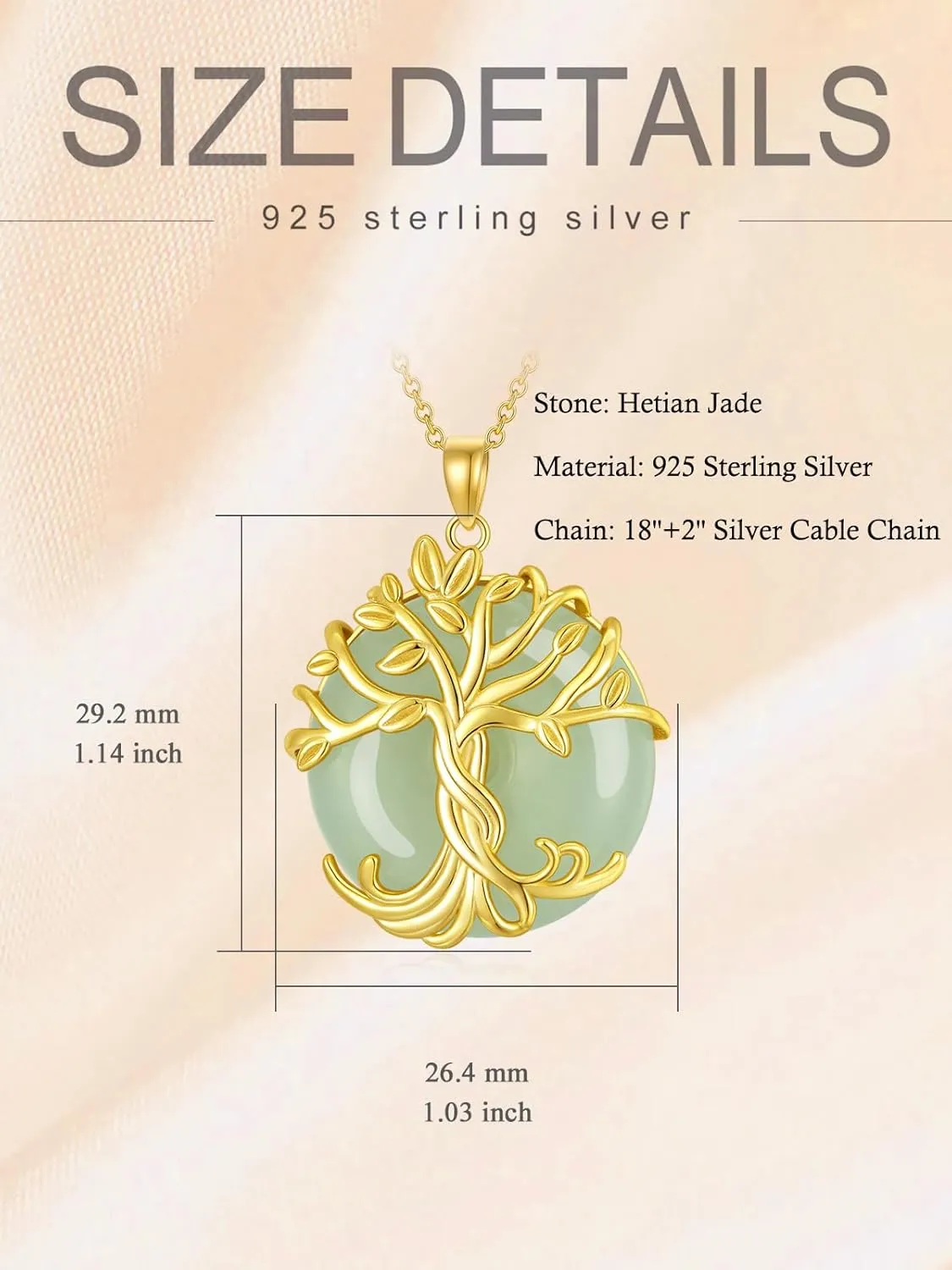 Mother's Day Gifts for Women Tree of Life Necklace 14k Gold Plated Sterling Silver Round Jade Jewelry for Women Mom Mother Sister Birthday Christmas Gifts