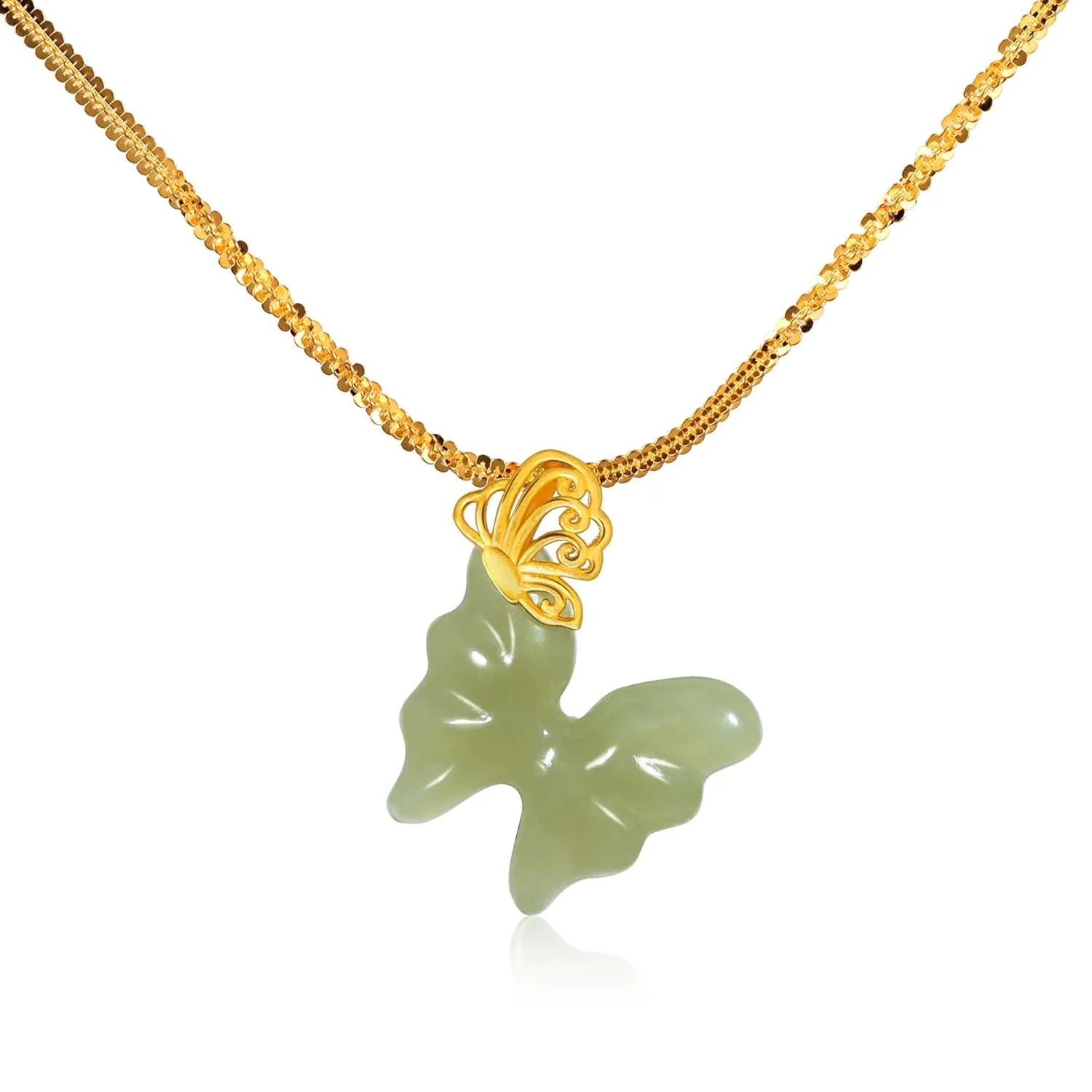 MRW butterfly Necklaces for Women 925 Sterling Silver Gold Plated Jade Jewelry For Women