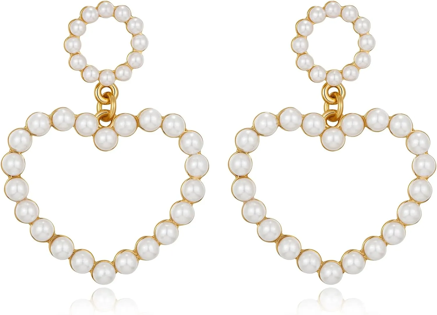 MUYAN Pearl Heart Dangle Earrings for Women Bridal Gold Plated Pearl Love Earrings Valentines Christmas Wedding Birthday Jewelry