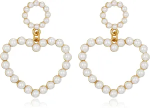 MUYAN Pearl Heart Dangle Earrings for Women Bridal Gold Plated Pearl Love Earrings Valentines Christmas Wedding Birthday Jewelry