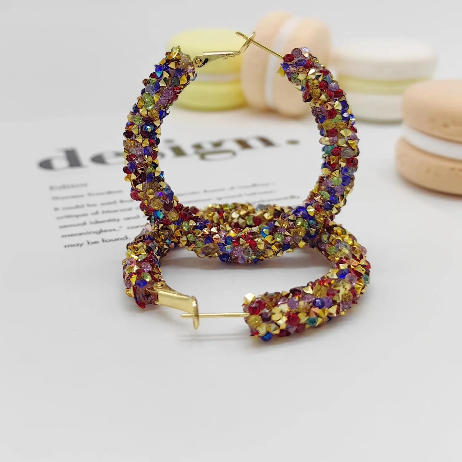 MUYUU Crystal Hoop Earrings Bohemian Sparkle Resin Rhinestone Wrapped Hoop Crystal Earrings for Women Fashion Jewelry