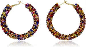 MUYUU Crystal Hoop Earrings Bohemian Sparkle Resin Rhinestone Wrapped Hoop Crystal Earrings for Women Fashion Jewelry