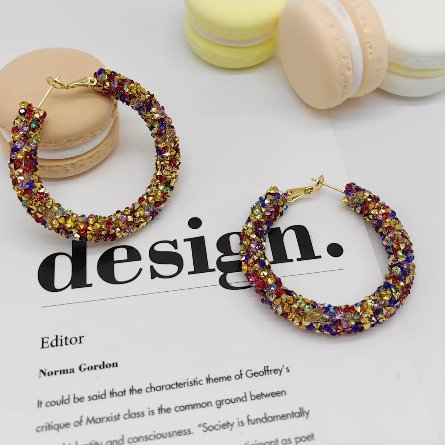 MUYUU Crystal Hoop Earrings Bohemian Sparkle Resin Rhinestone Wrapped Hoop Crystal Earrings for Women Fashion Jewelry