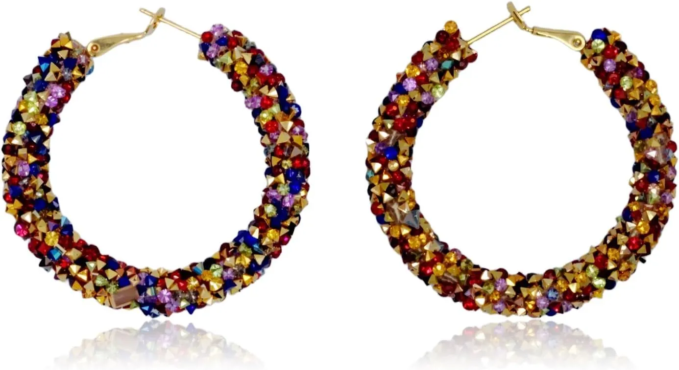 MUYUU Crystal Hoop Earrings Bohemian Sparkle Resin Rhinestone Wrapped Hoop Crystal Earrings for Women Fashion Jewelry