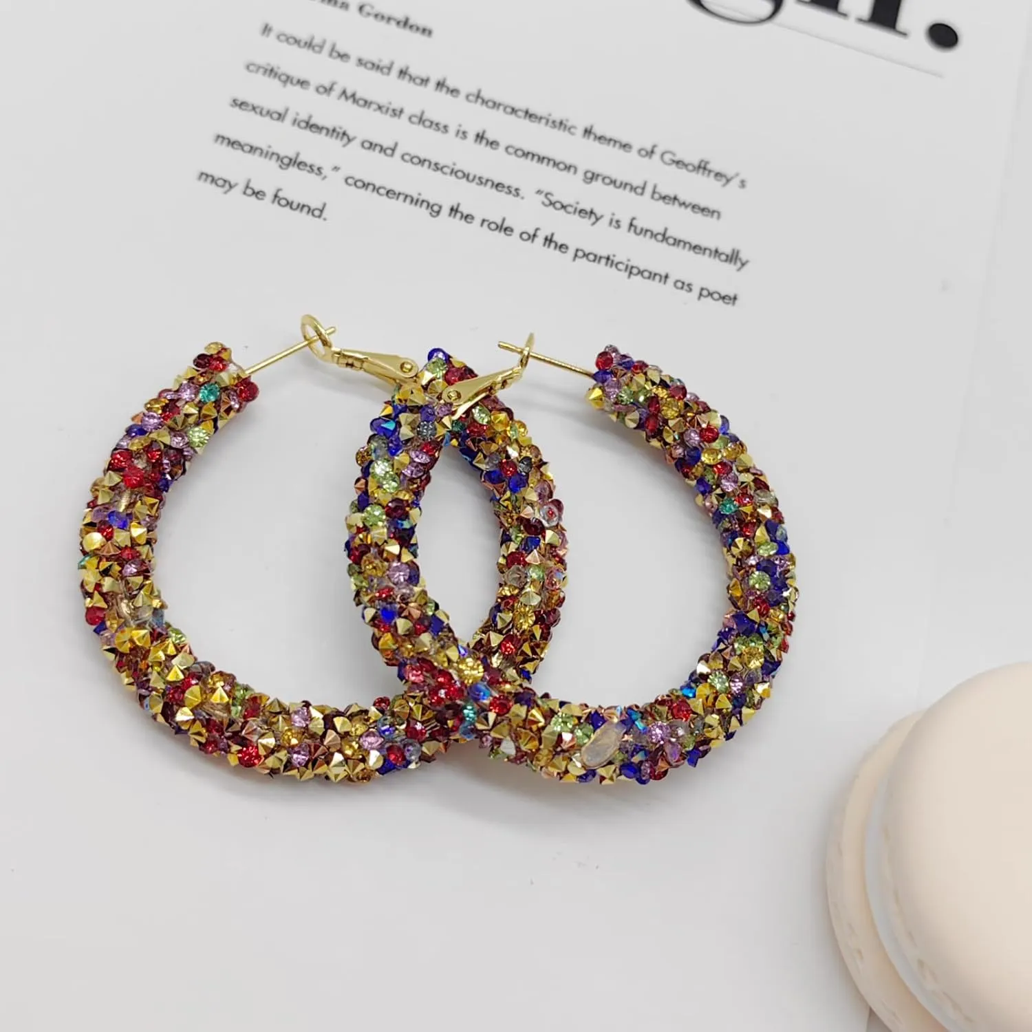 MUYUU Crystal Hoop Earrings Bohemian Sparkle Resin Rhinestone Wrapped Hoop Crystal Earrings for Women Fashion Jewelry