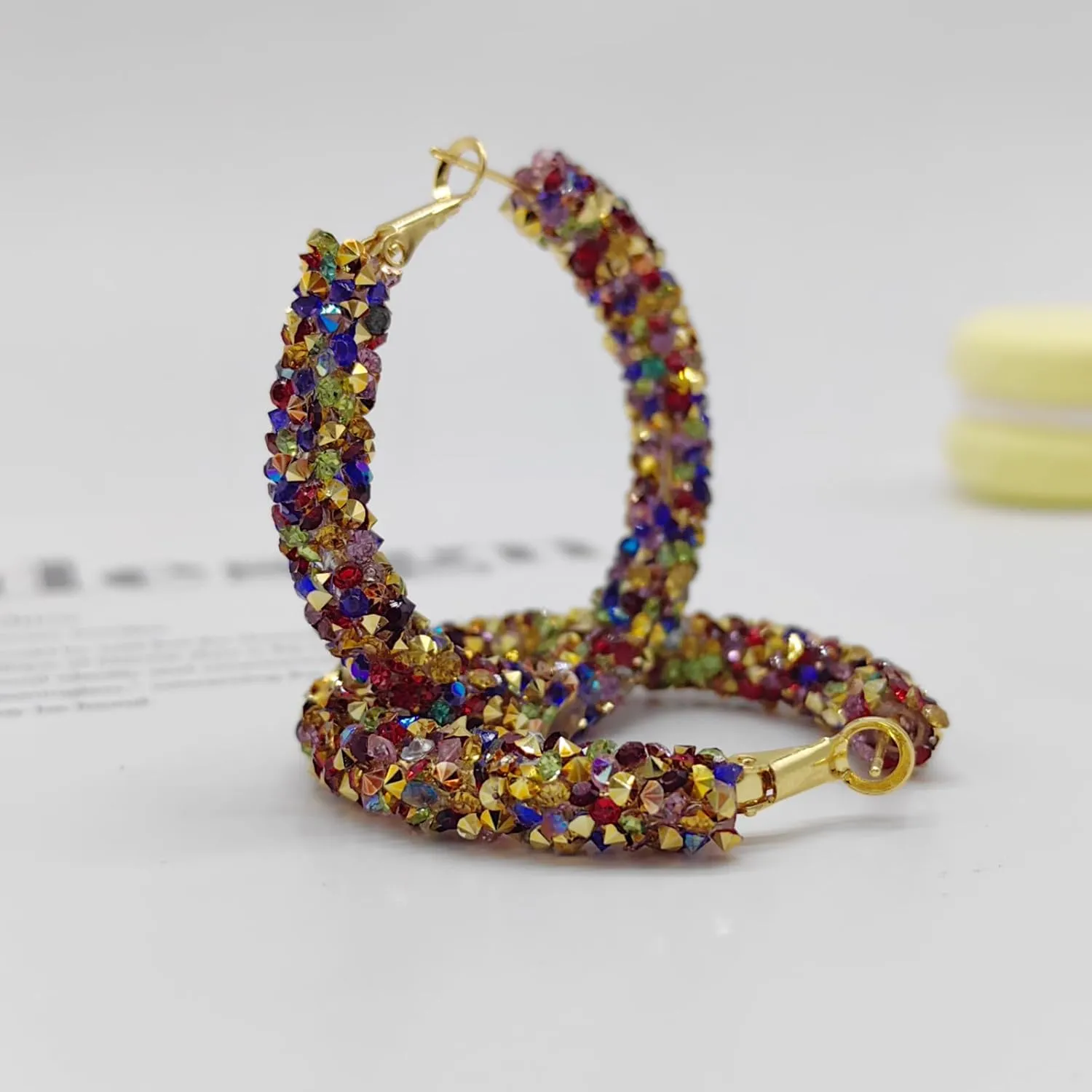 MUYUU Crystal Hoop Earrings Bohemian Sparkle Resin Rhinestone Wrapped Hoop Crystal Earrings for Women Fashion Jewelry
