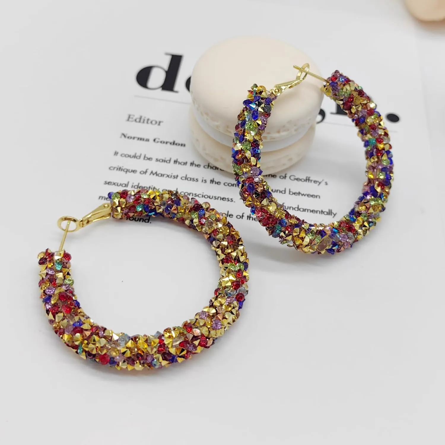 MUYUU Crystal Hoop Earrings Bohemian Sparkle Resin Rhinestone Wrapped Hoop Crystal Earrings for Women Fashion Jewelry