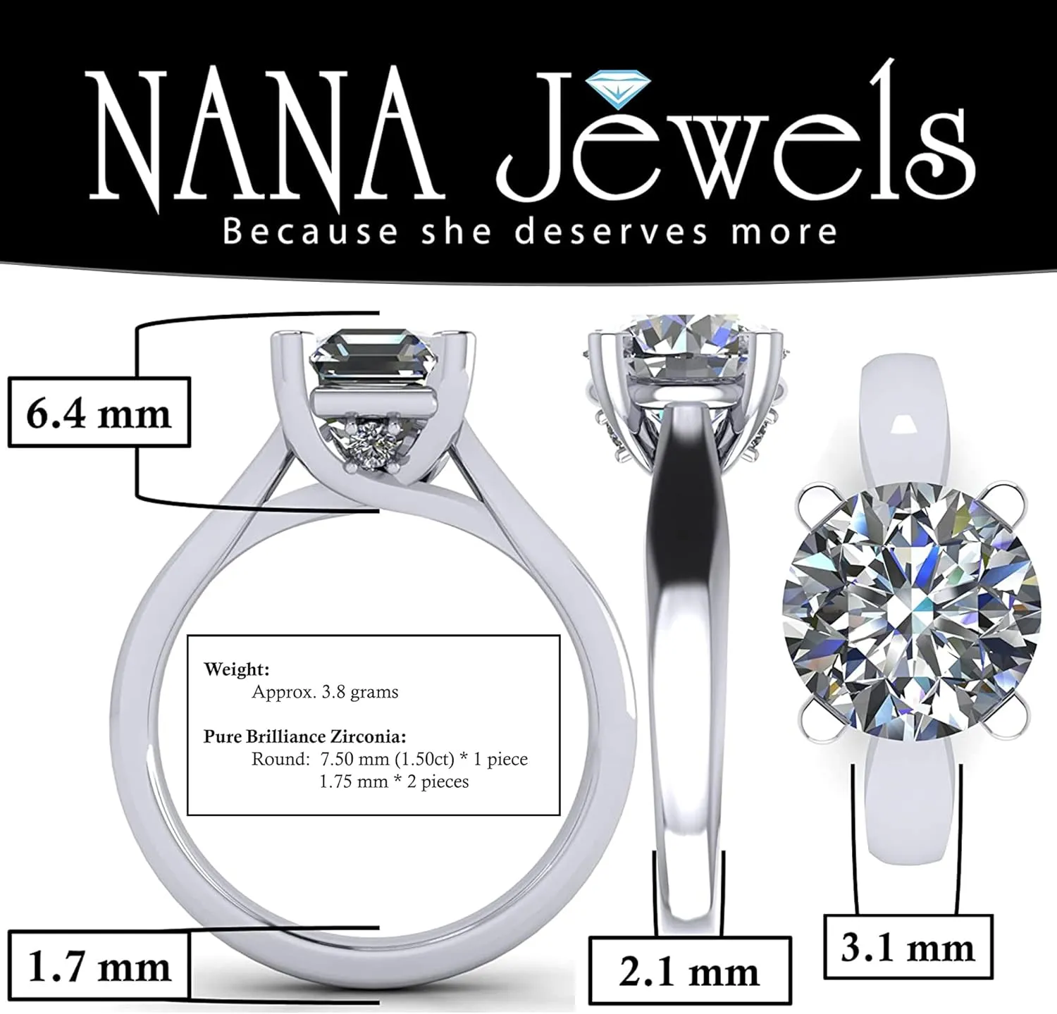 NANA Jewels 1to4ct Simulated Diamond Engagement ring Round-Princess-Cushion-Asscher Solitaire Lucita Cz & Silver